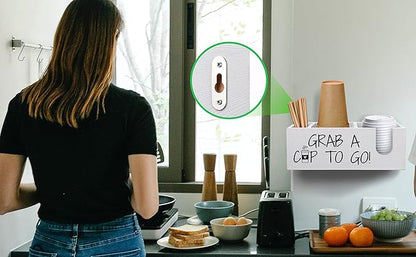Coffee Station Organizer for Cup and lid Storage Box, Farmhouse Wood Coffee Bar Accessories Disposable Cup Holder for Counter Decor - White