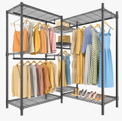 VIPEK L6 Heavy Duty Clothes Rack L Shape Clothing Rack 5-Tier Wire Garment Rack Freestanding Closet with 7 Adjustable Shelves & 4 Hanging Rods, 42.1" L x 42.1" W x 76.4" H, Max Load 850LBS, Black