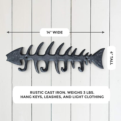 Wallcharmers Large Fish Bone Key, Leash, & Towel Holder | Nautical Home & Wall Decor