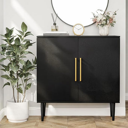 Modern Storage Cabinet, Free Standing Buffet Cabinet, Black Sideboard and Buffet Storage, Wood Accent Furniture for Living Room, Hallway, Entryway, Dining Room, Bedroom (1, Black) | Modern, Sideboard, Buffet Storage, with Doors, Accent Cabinet, 1