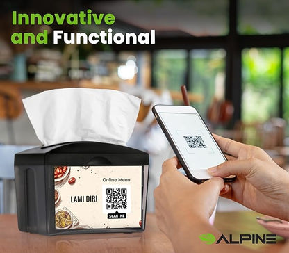 Alpine 3 Pack Tabletop Commercial Napkin Dispenser Restaurant Napkin Holder for Interfold Napkins with 2 Side Marketing Space Insert for Restaurants, Cafeterias, Food Trucks, Clubs - Black