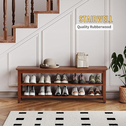 Wood Shoe Bench for Entryway,Bench with Shoe Rack,Storage Shoe Organizer for Hallway,Living Room,Bedroom (Brown, 47.24''W×11.81‘’D×17.71‘’H)