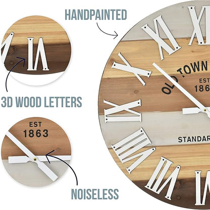 Oldtown Clocks 24" Wooden Multi-Color Maritime Coastal Beach Large Roman Wall Clock (Wood, 24 inch)