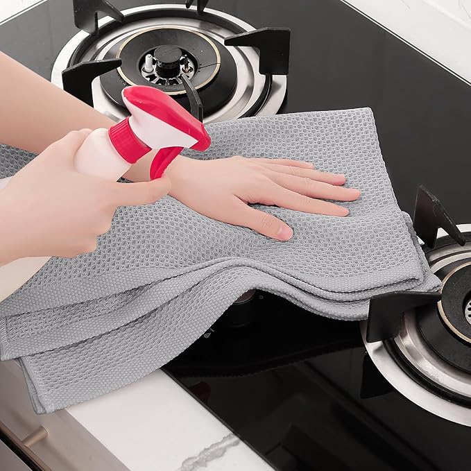 Homaxy 100% Cotton Oversized Waffle Weave Kitchen Dish Towels, Ultra Soft Absorbent Quick Drying Cleaning Towel, 20x28 Inches, 8-Pack, Light Gray