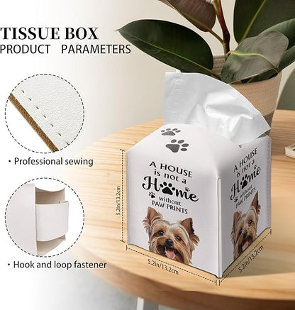 Grace Yonks Cute Yorkie Tissue Box Cover Square, Yorkie Dog Cube Case for Facial Tissues, 5.2" PU Leather(026)