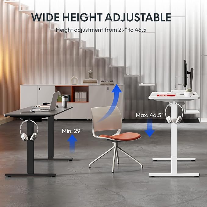 FLEXISPOT Standing Desk Electric Height Adjustable Desk with 55 x 24 Inches Splice Board, Ergonomic Memory Controller, Black Top + Black Frame