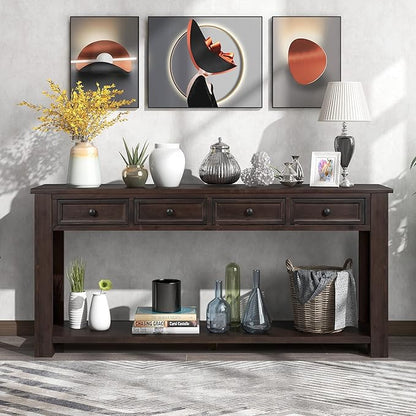 LKTART 63" Solid Wood Console Table Sofa Table with Storage Drawers and Bottom Shelf,Farmhouse Entryway Table for Hallway Foyer,Sofa Couch Table,Easy Assembled (63" Espresso)