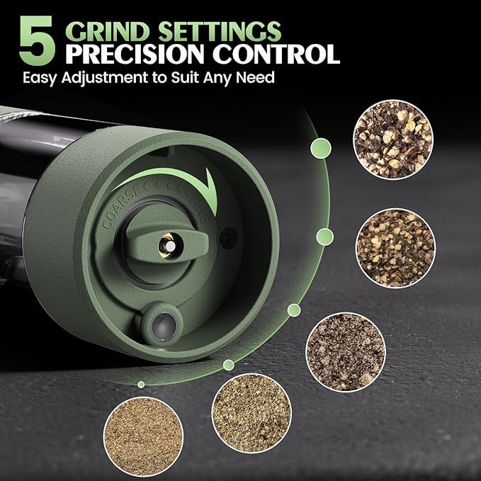 Salt and Pepper Grinder Set Mom Gifts, Electric Automatic Green Salt Pepper Shakers Home Kitchen Gadgets for New Home, Adjustable Coarseness Pepper Grinder Kitchen Appliances