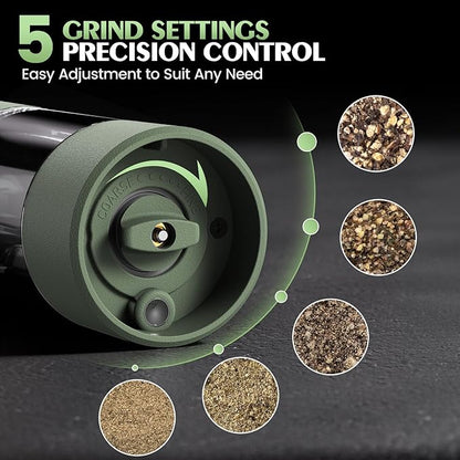 Salt and Pepper Grinder Set Mom Gifts, Electric Automatic Green Salt Pepper Shakers Home Kitchen Gadgets for New Home, Adjustable Coarseness Pepper Grinder Kitchen Appliances