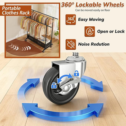 Clothes Rack, Clothing Racks for hanging clothes, Rolling clothes rack with Storage Basket & Heavy Duty Wheels, Double rods clothing rack for Bedroom, Laundry Room, Black
