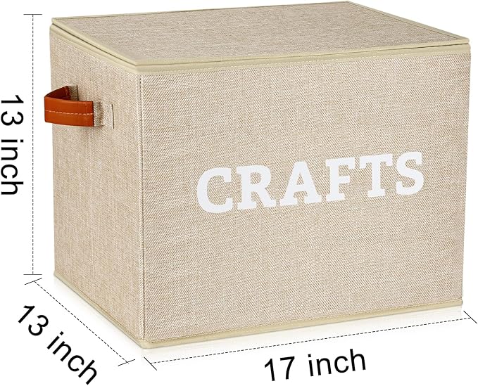 Lukeline Craft Storage Baskets for Organizing, Large Fabric Craft Organizers and Storage Box for Shelves, Closet, Craft Supplies, Books, Collapsible Storage Bins (Beige)