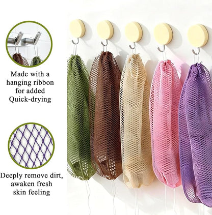 SubSahara Authentic African Net Sponge - 2 Pieces Exfoliating Scrubber for All Skin Types, Bath Sponge for Face & Body, Travel Portable, Durable, Gentle Exfoliation (Berry & Sage Green)