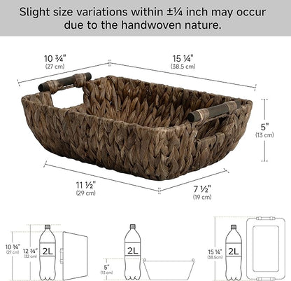 StorageWorks Wicker Baskets for Organizing, Woven Basket with Wooden Handles, Wicker Storage Baskets for Shelf, Brown, 2-Pack