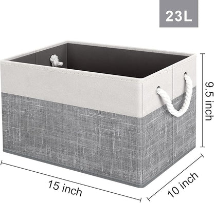 Fab totes Storage Bins [3-Pack], Foldable Storage Baskets for Organizing Toys, Books, Shelves, Closet, Large Storage Box with Rope Handles, Sturdy Organizer Bins, White & Grey