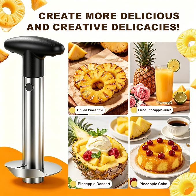 Pineapple Corer and Slicer, Stainless Steel Pineapple Cutter and Corer, Upgraded Pineapple Peeler and Apple Corer Tool with Pineapple Core Remover for Corer Tool Kitchen (Black)