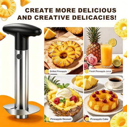Pineapple Corer and Slicer, Stainless Steel Pineapple Cutter and Corer, Upgraded Pineapple Peeler and Apple Corer Tool with Pineapple Core Remover for Corer Tool Kitchen (Black)