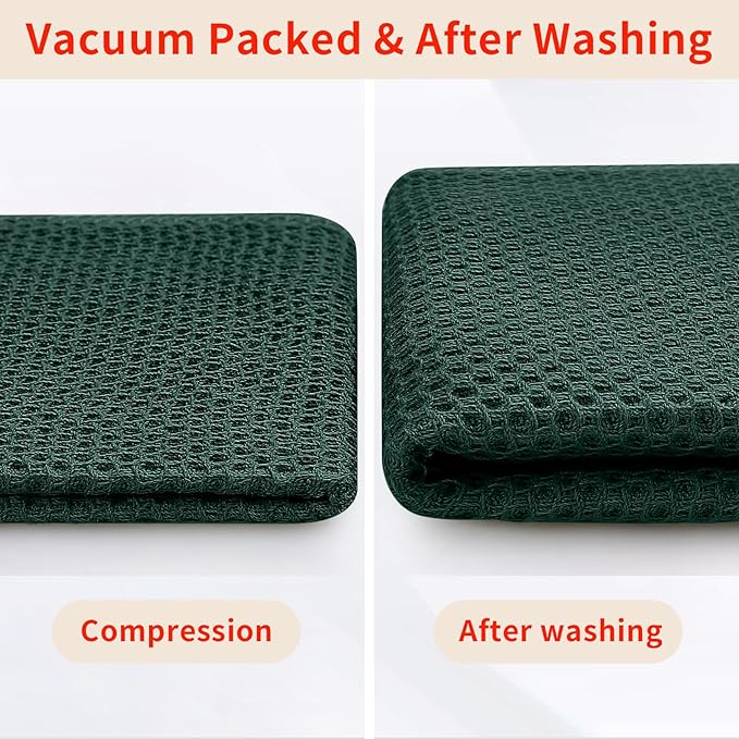 Homaxy 100% Cotton Waffle Weave Kitchen Dish Towels, Ultra Soft Absorbent Quick Drying Cleaning Towel, 20x28 Inches, 4-Pack, Blackish Green