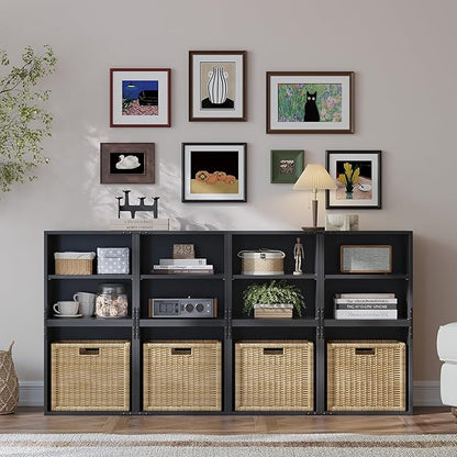2-Tier Stackable Cube Storage Organizer, DIY Bookcase with 2 Removable Open Shelves & Anti-Tip Design, Cube Book Shelf for Bedroom, Office, Dorm,15" W x 11.81" D x 30" H, Black