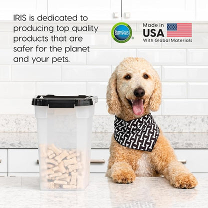 IRIS USA Airtight Dog Food Storage Container, WeatherPro, Up to 10 lbs, for Dog Cat Bird and Other Pet Food Storage Bin, Keep Fresh, Translucent Body, Made in USA, Clear/Black