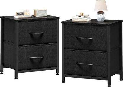 Sweetcrispy Nightstand Set of 2 with 2 Storage Drawers, 20" Height Small Bed Side Furniture End Table, Wooden Top Fabric Cabinet Kids Mini Dresser for Bedroom, Closet, Entryway, College Dorm, Black
