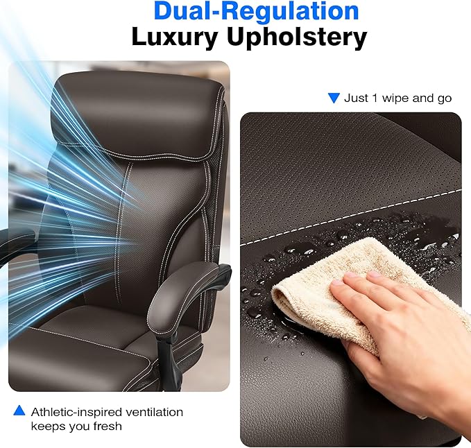 Office Chair - Ergonomic Comfortable High Back Computer Desk Chair with Foot Rest - Executive Breathable Swivel Rolling Reclining Leather Chair with Lumbar Support for Home Gaming Relaxing