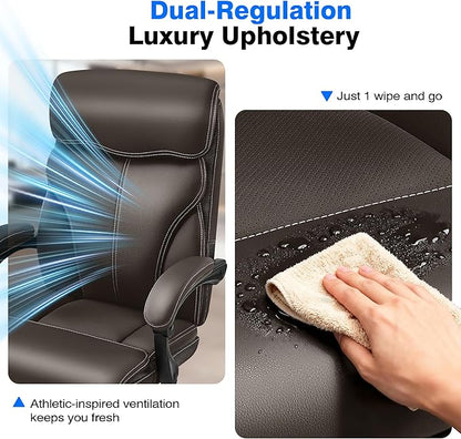 Office Chair - Ergonomic Comfortable High Back Computer Desk Chair with Foot Rest - Executive Breathable Swivel Rolling Reclining Leather Chair with Lumbar Support for Home Gaming Relaxing