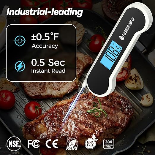 0.5 Sec Instant Read Meat Thermometer Digital with ±0.5℉ Precision, Food Thermometer for Cooking Kitchen Gadgets, Oven Grill Candy BBQ Essentials Accessories, Gifts for Him Dad Men Birthday, White