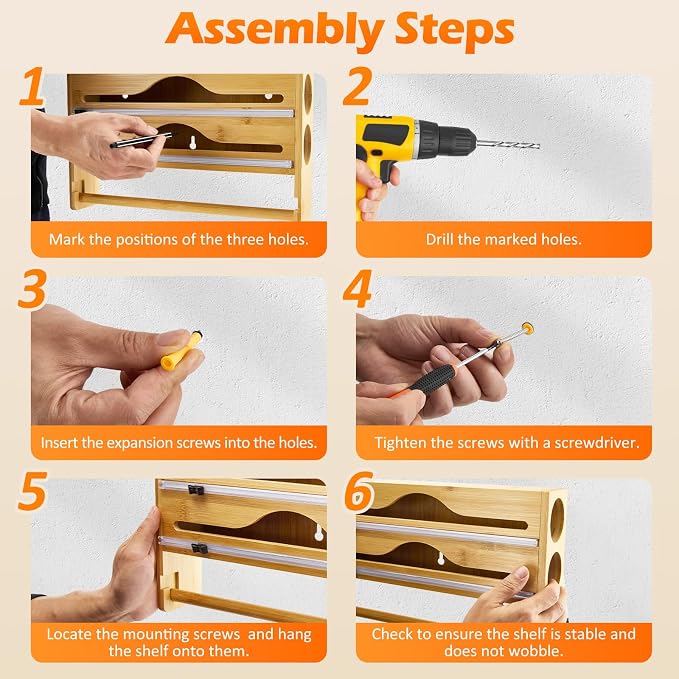 Plastic Wrap Dispenser with Cutter, 3 in 1 Tin Foil Wrap Dispenser Wall-Mounted Organizer for Baking Paper, Wax Paper Holder Kitchen Storage Box (Wood)