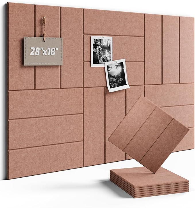 Felt Bulletin Board Tiles -28"x18" with 40 Adhesive Tabs, Cork Board Alternative for Office Decor, Push Pin Board Wall Organizer 6-Pack(Terracotta)