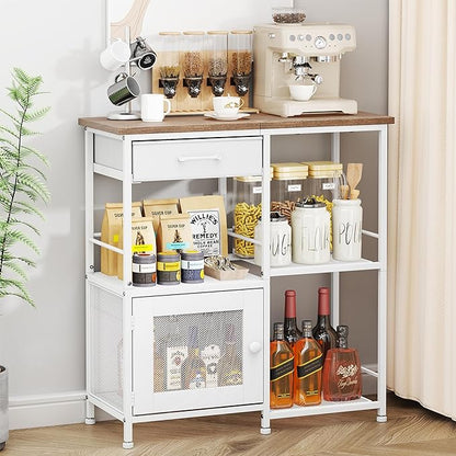 SWTYMIKI Coffee Bar Cabinet for Home - Farmhouse Coffee Stand Station Multi-Purpose Buffet Sideboard Cabinet with Drawers - Kitchen Bar Table for Living Room, Corner, Small Space, Oak