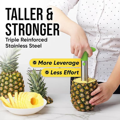 Zulay Kitchen Pineapple Corer and Slicer Tool – Stainless Steel Pineapple Cutter with Eye Remover Tool – Ergonomic Handle & Easy Core Remover – Reinforced Heavy-Duty Blade – Lime Green