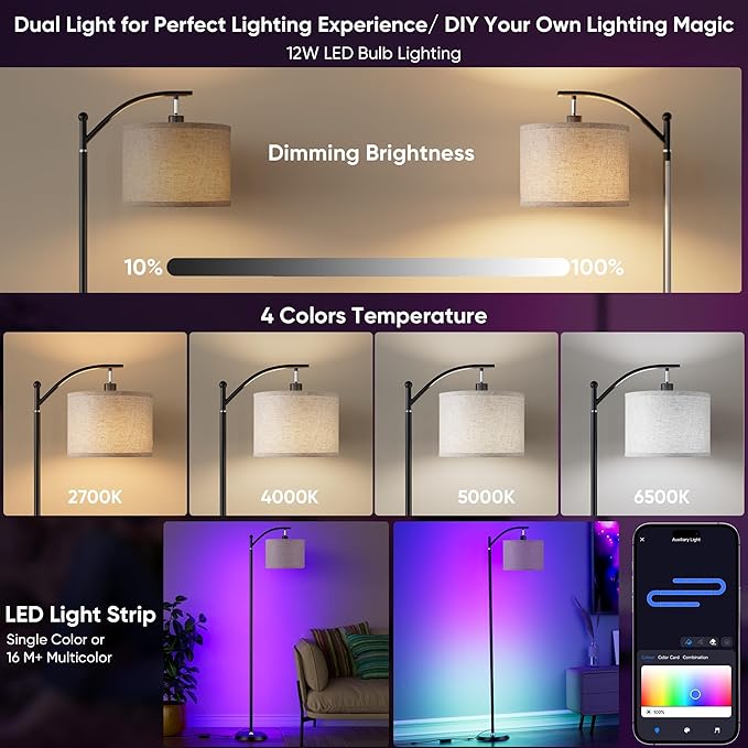 Smart LED RGBCW Corner Lamp with Linen Lampshade Works with Alexa, Color Changing Standing Lamp with 16 Million DIY Colors, Music Sync, Tall lamp for Living Bedroom Room,APP/Voice/Remote Control