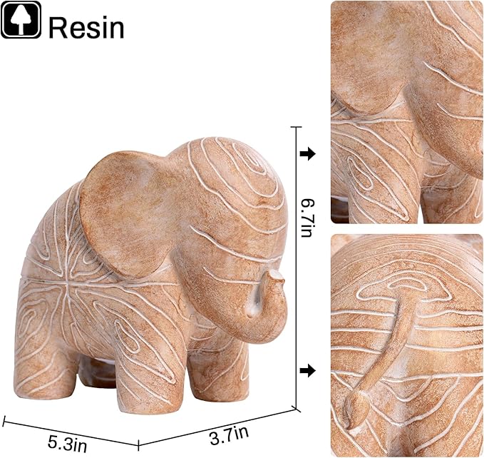 Kakizzy Elephant Statue, African Animal Decor, Wooden Elephant Gift for Women, Boho Decor for Living Room, Shelf, Office（1Pack, Small ）