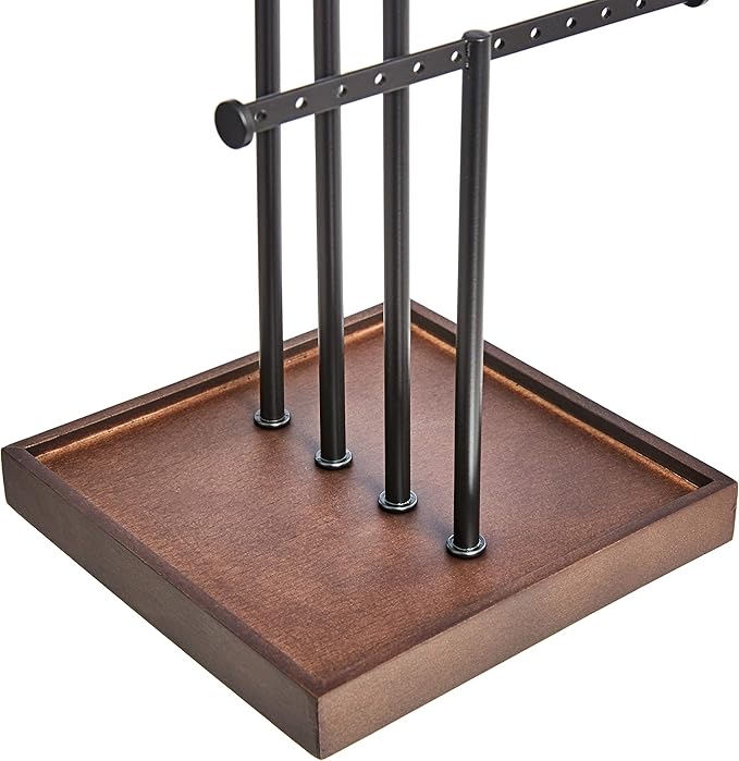 Amazon Basics Four-Tier Jewelry Organizer Tree Stand, Necklace Earring Bracelet Holder with Ring Storage, Walnut/Black