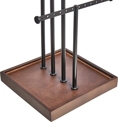 Amazon Basics Four-Tier Jewelry Organizer Tree Stand, Necklace Earring Bracelet Holder with Ring Storage, Walnut/Black