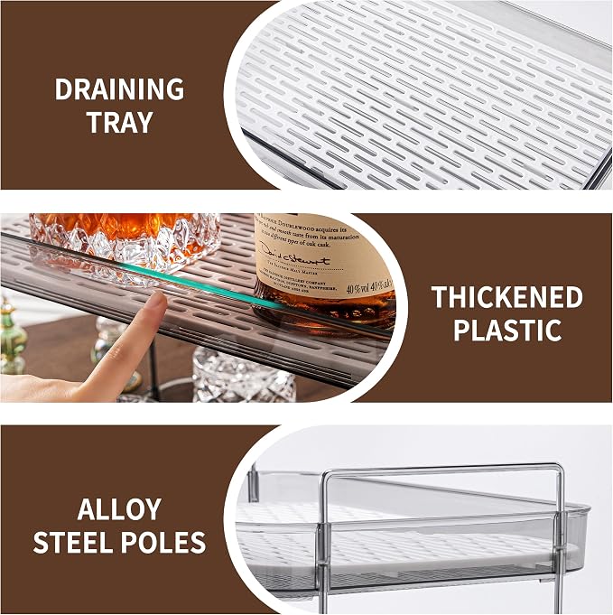 Coffee Bar Accessories, Station Organizers,Large Capacity Storage with Drain Board,Whisky Tray,Mug Tea Cup Holder Coffee Bar Organizer, Smoky Gray
