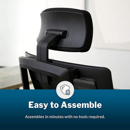 Vari Task Chair with Headrest (VariDesk) - Adjustable Height Ergonomic Office Desk Chair with Armrests & Casters - Breathable Mesh Computer Chair with Lumbar Support - Easy Assembly - Black