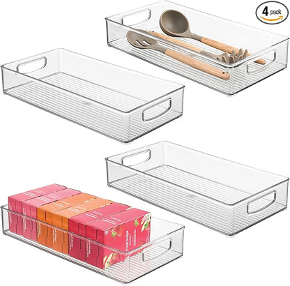 iDesign Stackable Clear Plastic Extra Long Pantry Organizers and Cabinet Storage Bins for Kitchen, 4-Pack