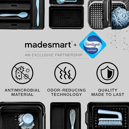 madesmart Premium Antimicrobial Classic Mini Utensil Tray Soft Grip, Non-Slip Kitchen Drawer, Multi-Purpose Home Organization, EPA Certified, 2 Compartments, Carbon