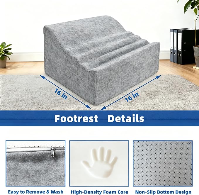 Under Desk Foot Rest, Non-Slip Office Foot Stool for Office & Gaming Chair, Leg Support for All-Day Comfort (Light Gray)
