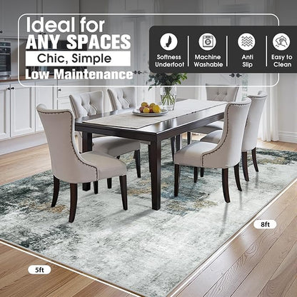 5x8 Area Rugs for Living Room Rug Washable: Abstract Rug for Dining Room Bedroom Carpet Non Slip 5 by 8 Indoor Modern Nursery Home Office Black Gold