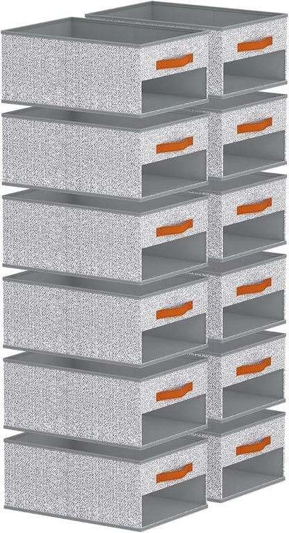 Homsorout Drawer Organizers and Storage - 12 Pack Foldable Pants Organizer with Clear Window & Handles, Fabric Closet Organizer for Clothes, Jeans, Sweaters, Towels, T-shirt, Scarf (Ant Light Gray)