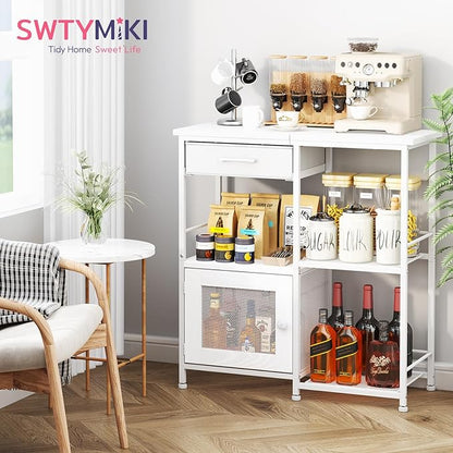 SWTYMIKI Coffee Bar Cabinet for Home - Farmhouse Coffee Stand Station Multi-Purpose Buffet Sideboard Cabinet - Kitchen Bar Table for Living Room, Corner, Small Space, White