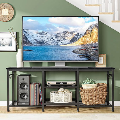 YGEOMER TV Stand for TVs Up to 50 Inch, Entertainment Center for Living Room, Bedroom, Black