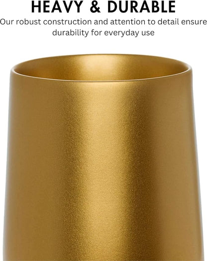 Yew Design Gold Toothbrush and Toothpaste Holder and Cup for Bathroom Vanity and Countertop, Round Organizer for Electric Toothbrushes, Floss, Razors, Cotton, and Mouthwash