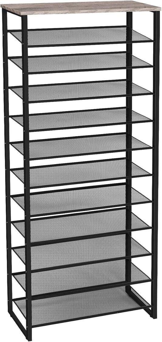 HOOBRO 12-Tier Shoe Rack for Entryway, 29.5" L Shoe Storage Organizer, Large Capacity Shoe Shelf for Closet, Front Door Entrance, Hallway, Holds 36-48 Pairs of Shoes, Greige and Black BG127XJ01