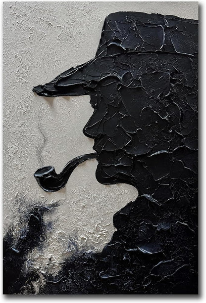 moshinart 24 x 36in Hand-Painted Oil Painting 3D Texture Black White Grey Modern Minimalist Black Abstract Wall Art, Home Office Wall Decoration Black White Grey Cowboy