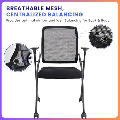 4 Pack Stackable & Foldable Conference Room Chairs with Lumbar Support, Armrest - Ergonomic Mesh Bouncing Back for Office Meeting, Conference, Reception and Training Room Chair
