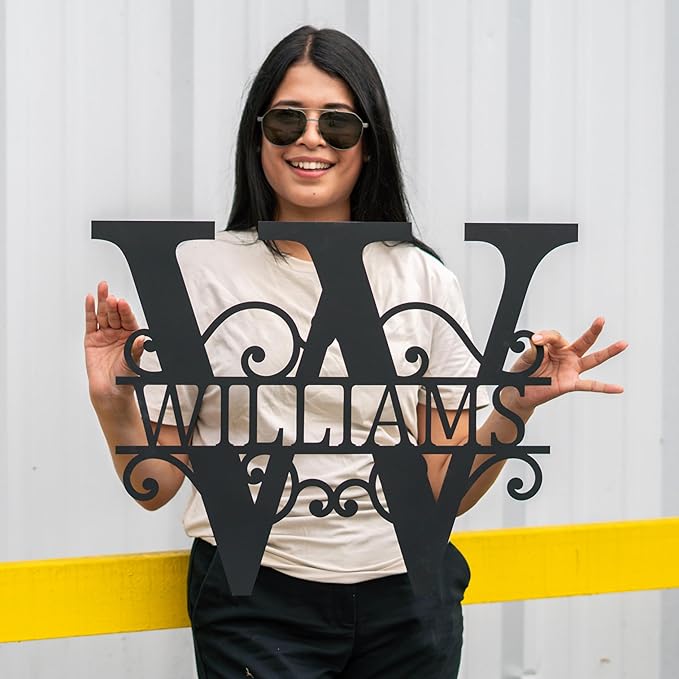 Personalized Metal Name Sign – Split Letter Monogram Wall Decor, Custom Family Last Name Sign, Wedding Gift, Metal Wall Art for Home, Monogram Sign