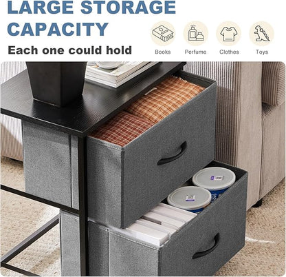 DUMOS Nightstand Small Dresser with 2 Fabric Drawers Side Bedroom End Table Kids Bedside Storage Furniture for 20 inch Tall Night Stand for Closet, Entryway, College Dorm, Ash